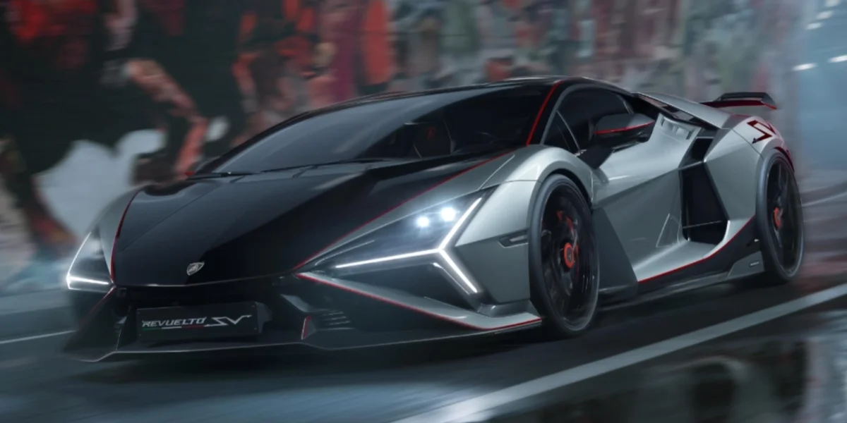 Front three-quarter view of the 2027 Lamborghini Revuelto SV.